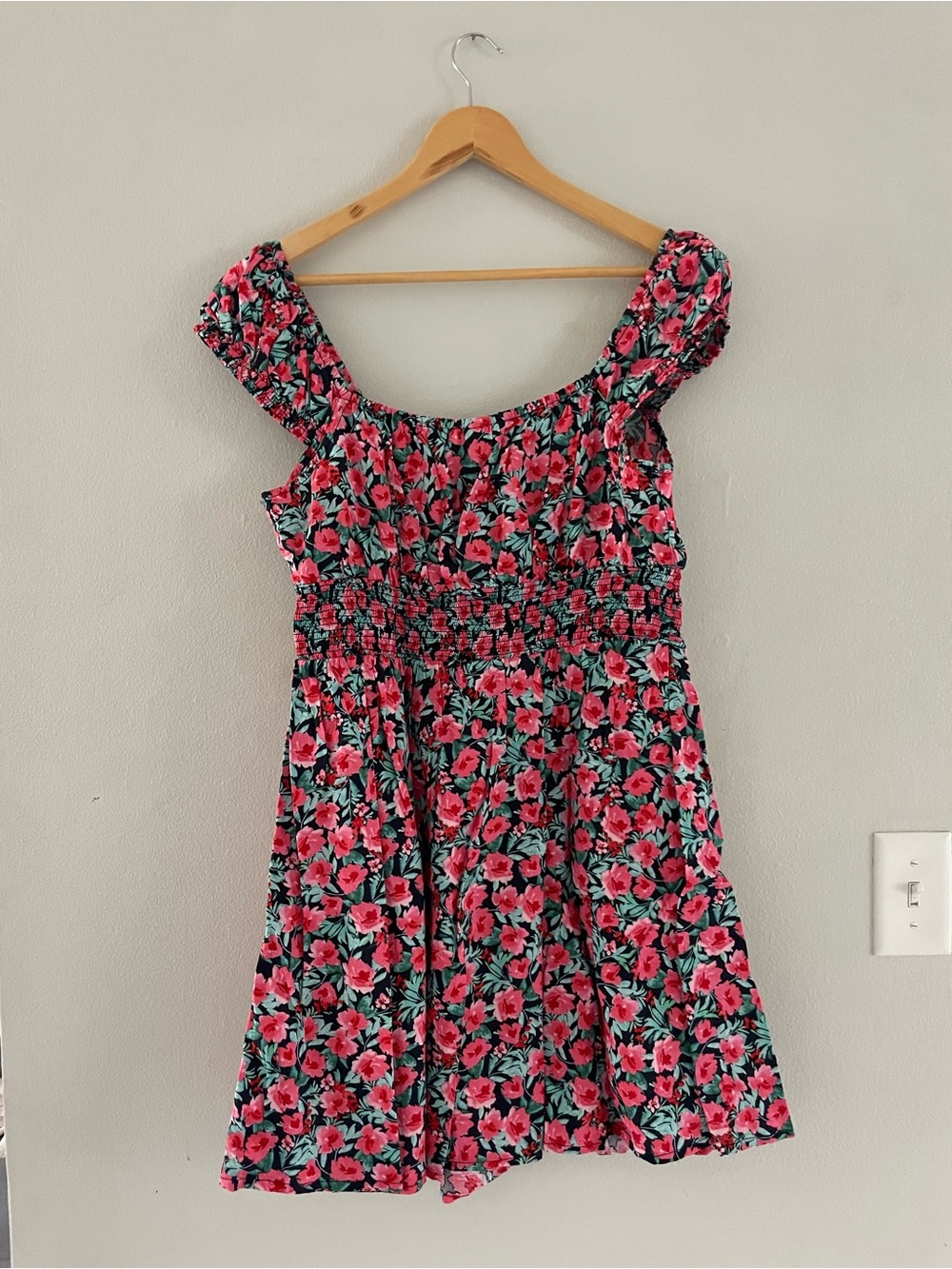 Old Navy Black Floral Mini Dress with Pink & Green Print - Picture 2 of 5